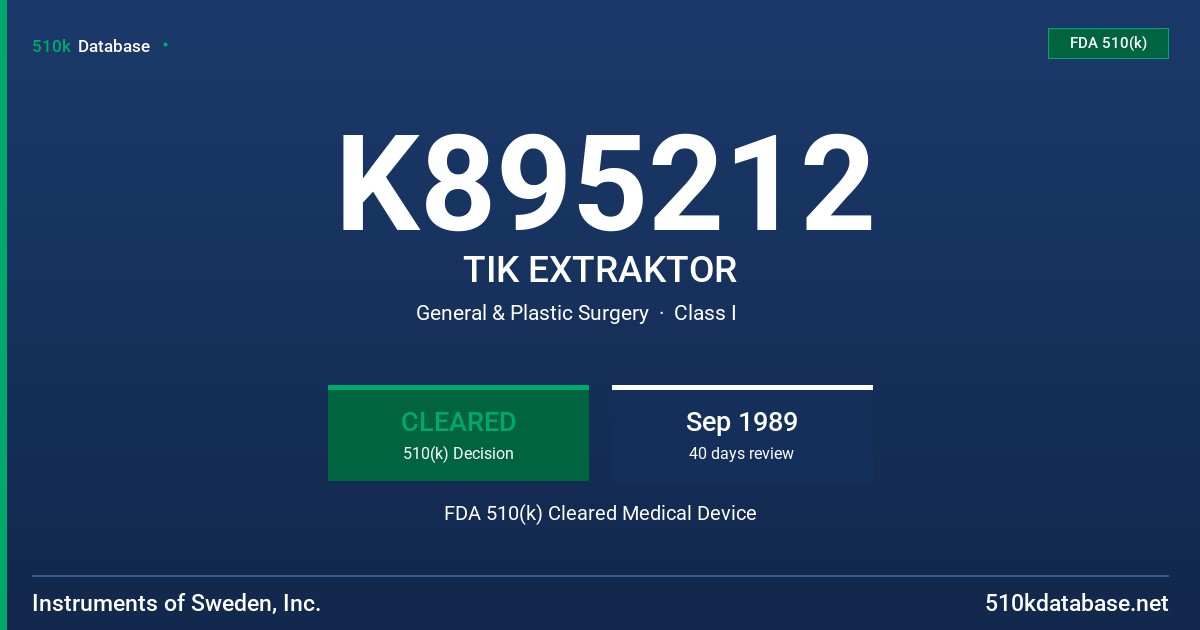 K895212 TIK EXTRAKTOR FDA 510(k) Cleared Medical Device