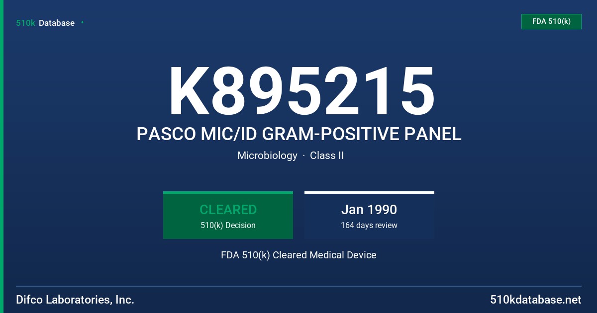 K895215 PASCO MIC/ID GRAM-POSITIVE PANEL FDA 510(k) Cleared Medical Device
