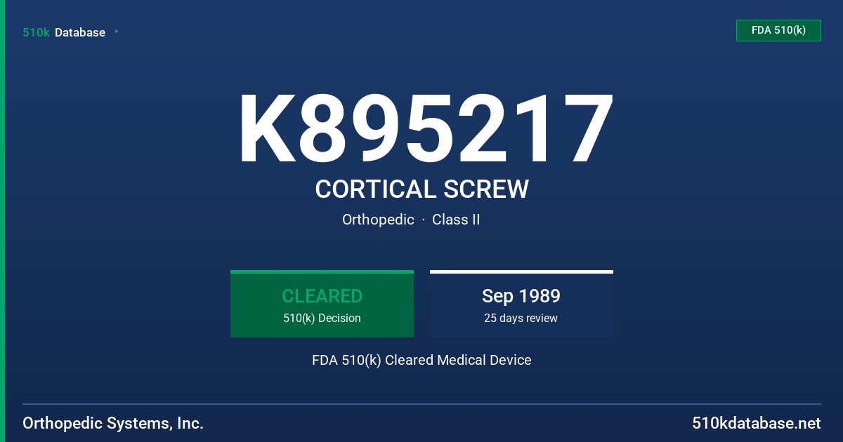 K895217 CORTICAL SCREW FDA 510(k) Cleared Medical Device