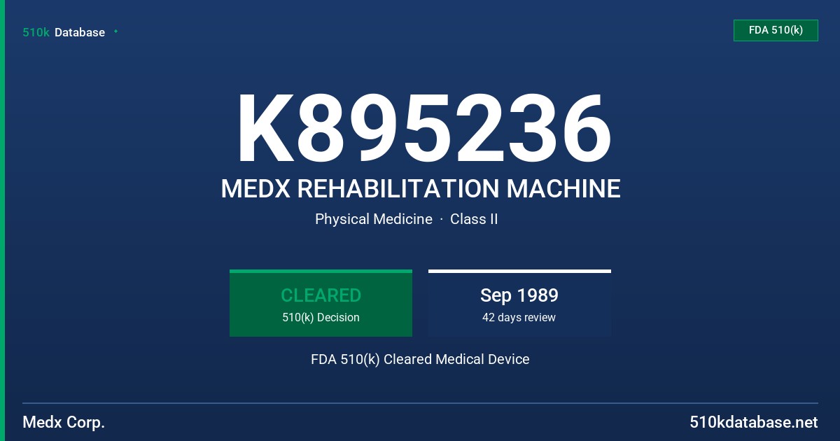 K895236 MEDX REHABILITATION MACHINE FDA 510(k) Cleared Medical Device