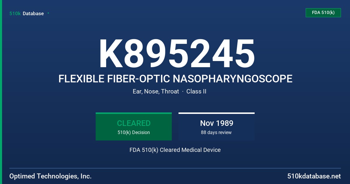 K895245 FLEXIBLE FIBER-OPTIC NASOPHARYNGOSCOPE FDA 510(k) Cleared Medical Device
