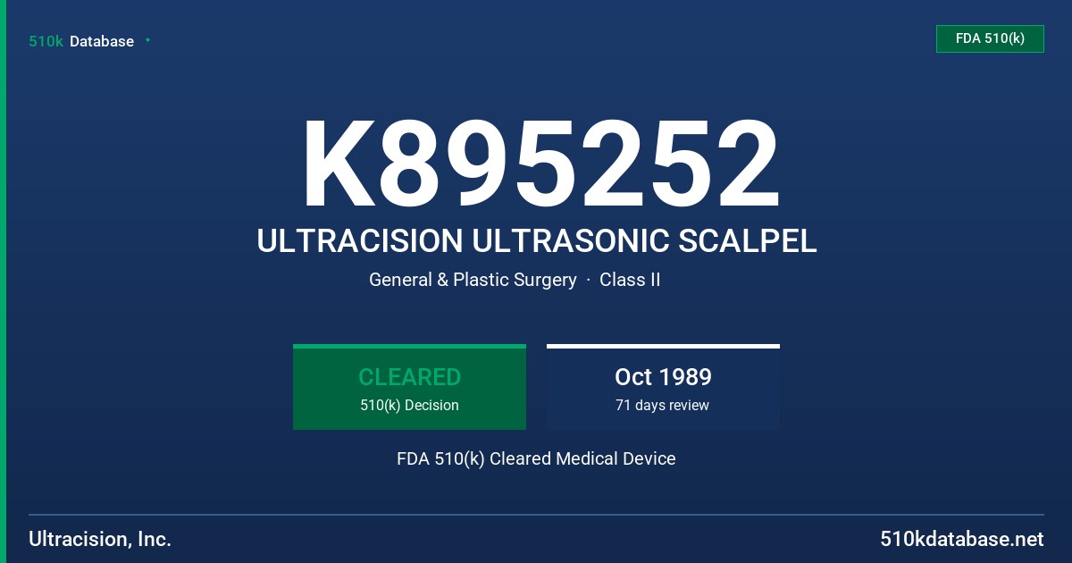K895252 ULTRACISION ULTRASONIC SCALPEL FDA 510(k) Cleared Medical Device