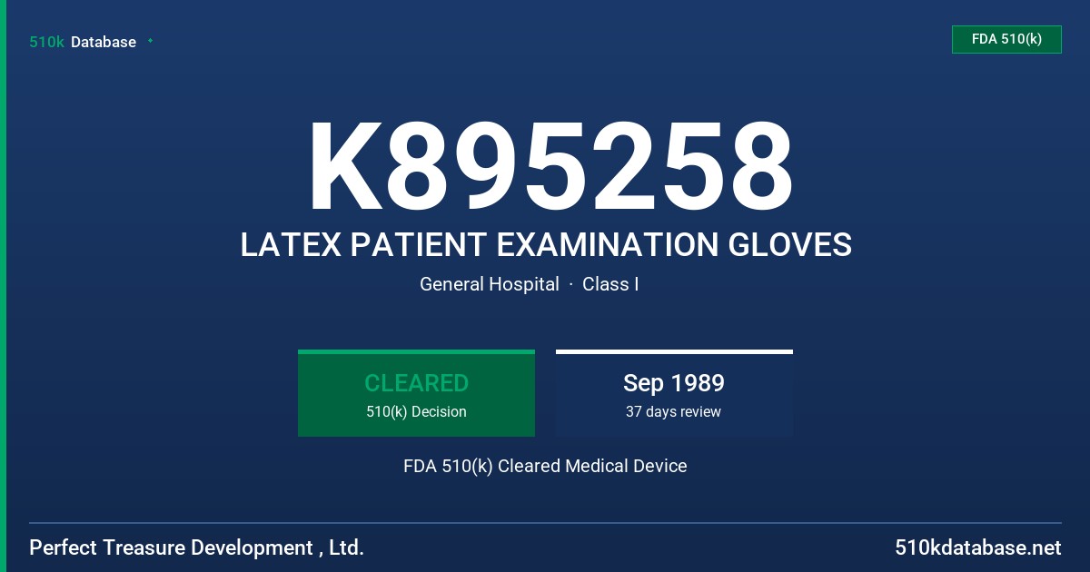 K895258 LATEX PATIENT EXAMINATION GLOVES FDA 510(k) Cleared Medical Device
