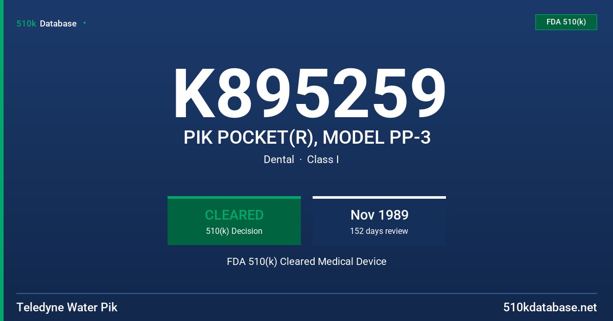 K895259 PIK POCKET(R), MODEL PP-3 FDA 510(k) Cleared Medical Device