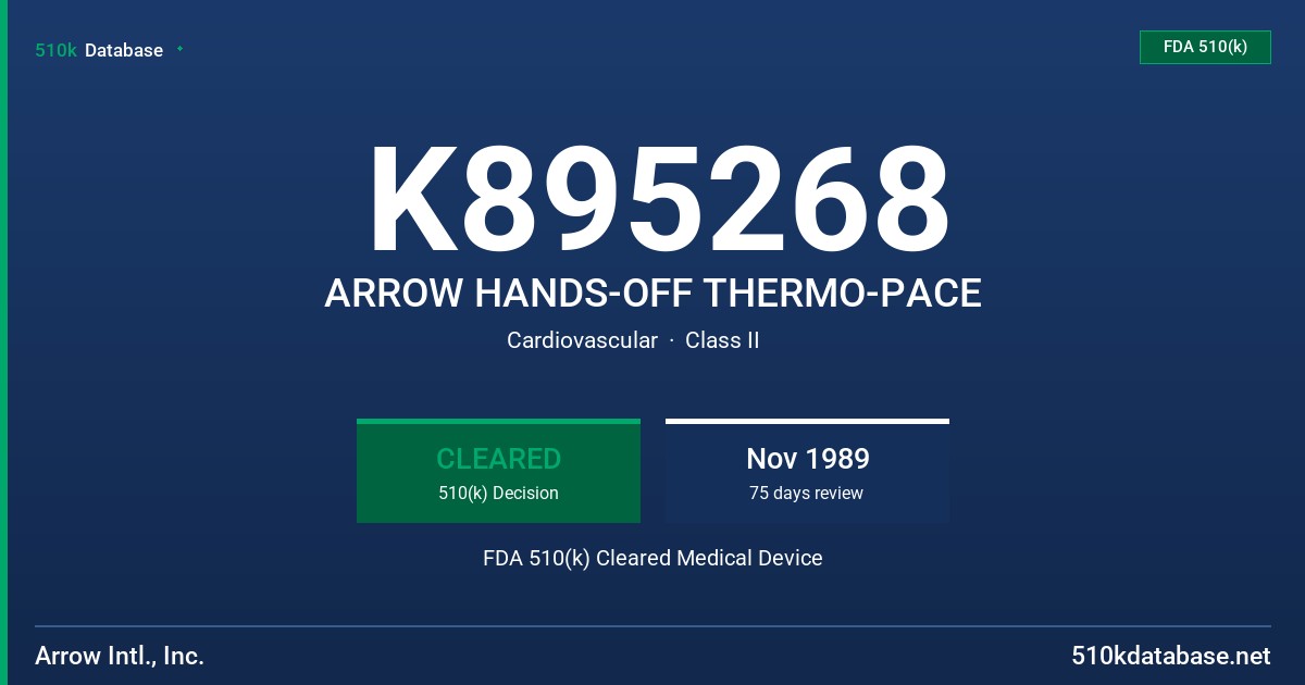 K895268 ARROW HANDS-OFF THERMO-PACE FDA 510(k) Cleared Medical Device
