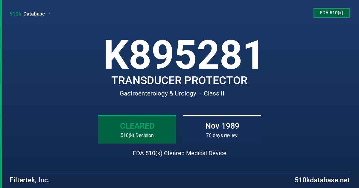 K895281 TRANSDUCER PROTECTOR FDA 510(k) Cleared Medical Device