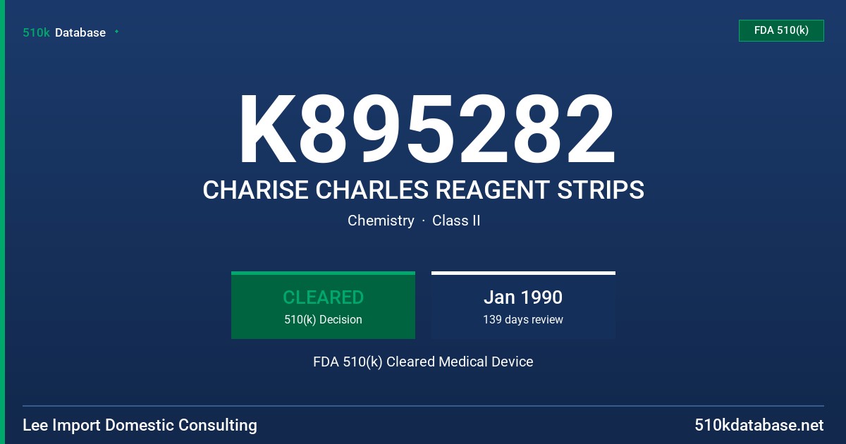 K895282 CHARISE CHARLES REAGENT STRIPS FDA 510(k) Cleared Medical Device