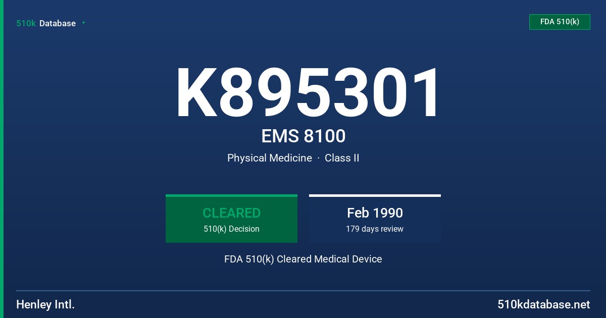 K895301 EMS 8100 FDA 510(k) Cleared Medical Device