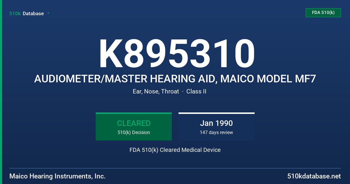 K895310 AUDIOMETER/MASTER HEARING AID, MAICO MODEL MF7 FDA 510(k) Cleared Medical Device