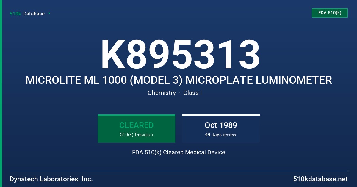K895313 MICROLITE ML 1000 (MODEL 3) MICROPLATE LUMINOMETER FDA 510(k) Cleared Medical Device
