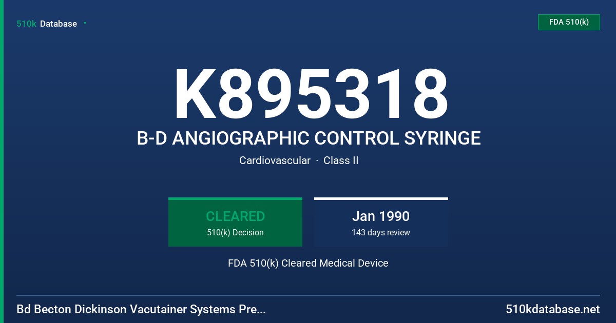 K895318 B-D ANGIOGRAPHIC CONTROL SYRINGE FDA 510(k) Cleared Medical Device