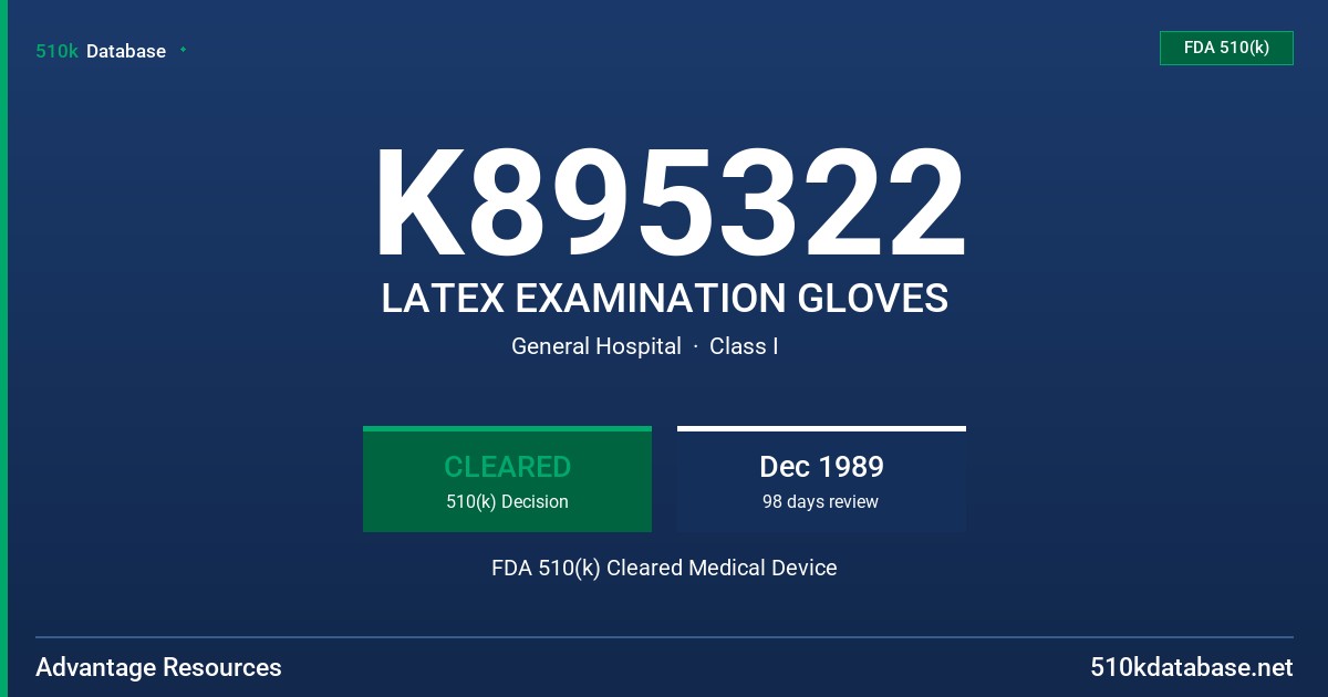 K895322 LATEX EXAMINATION GLOVES FDA 510(k) Cleared Medical Device