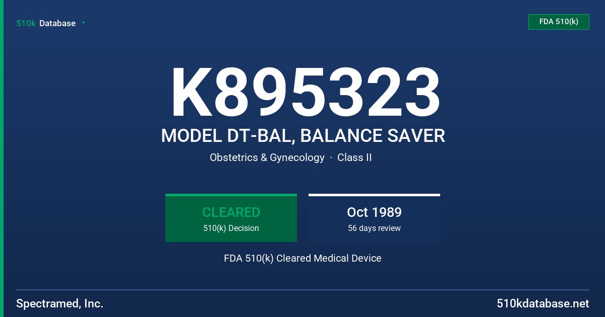 K895323 MODEL DT-BAL, BALANCE SAVER FDA 510(k) Cleared Medical Device