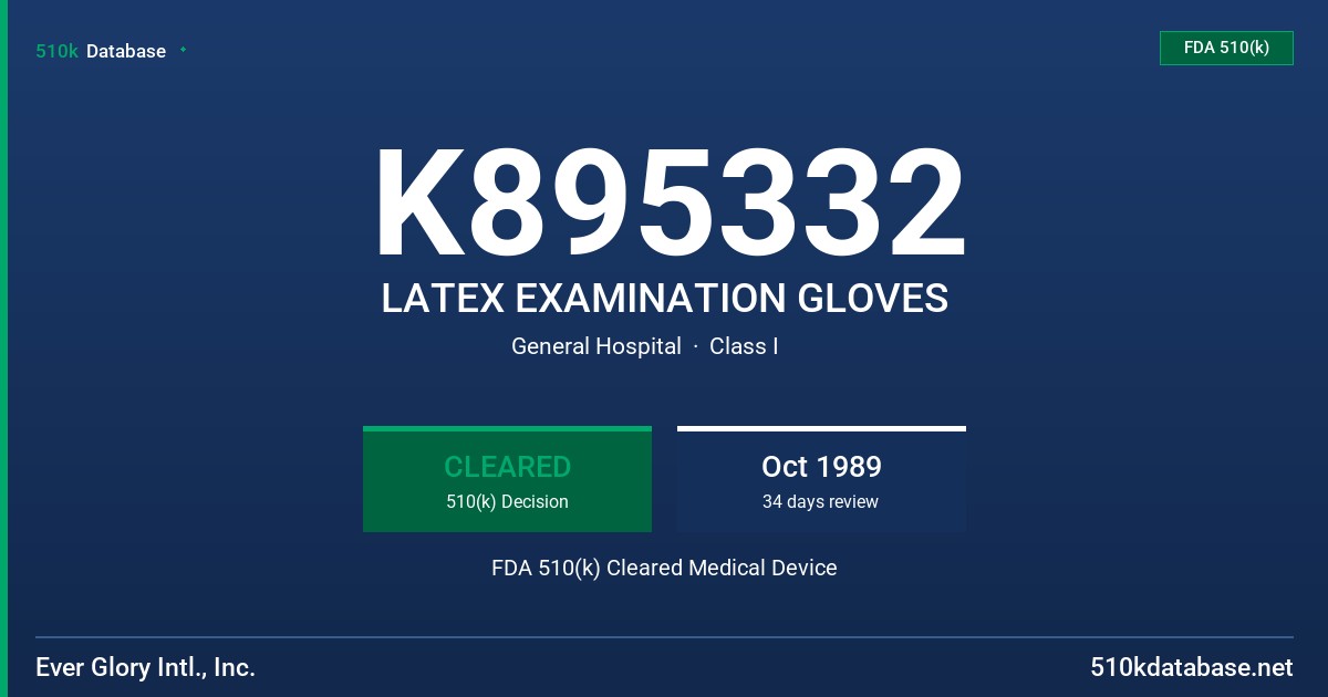 K895332 LATEX EXAMINATION GLOVES FDA 510(k) Cleared Medical Device