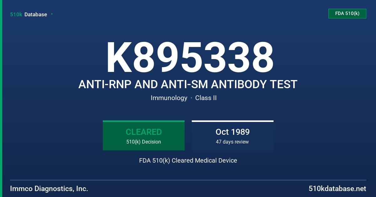 K895338 ANTI-RNP AND ANTI-SM ANTIBODY TEST FDA 510(k) Cleared Medical Device