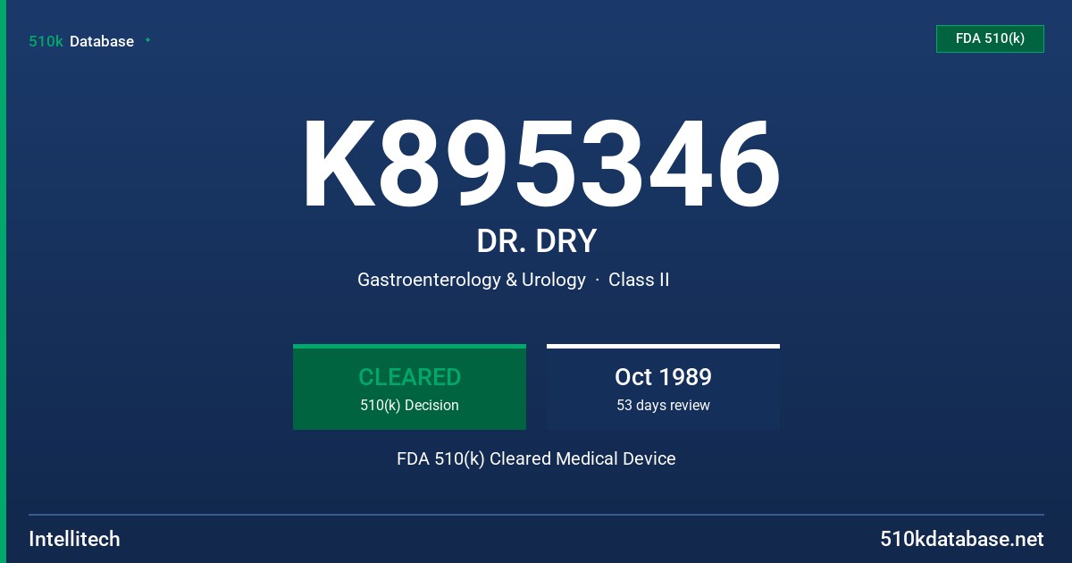 K895346 DR. DRY FDA 510(k) Cleared Medical Device