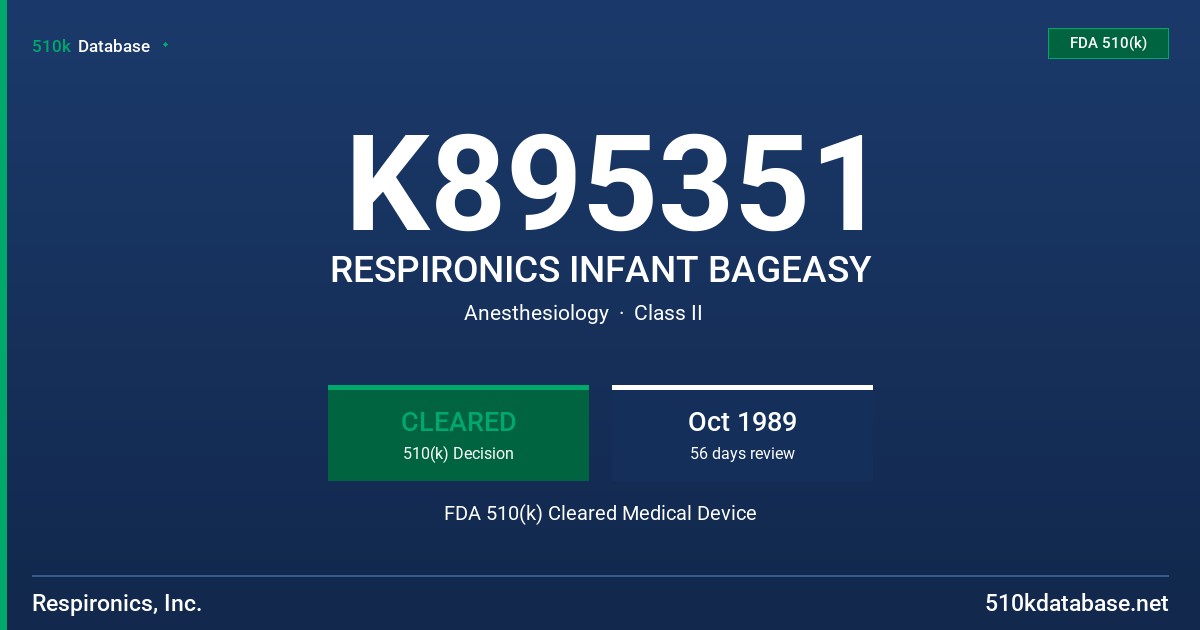 K895351 RESPIRONICS INFANT BAGEASY FDA 510(k) Cleared Medical Device