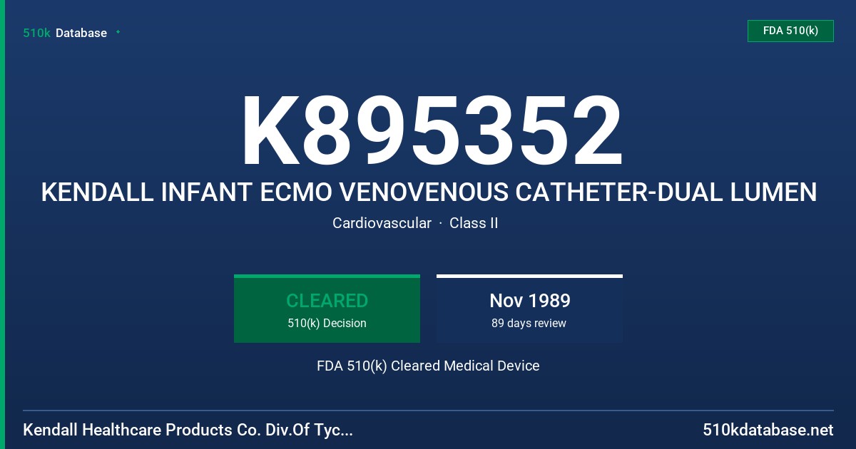 K895352 KENDALL INFANT ECMO VENOVENOUS CATHETER-DUAL LUMEN FDA 510(k) Cleared Medical Device