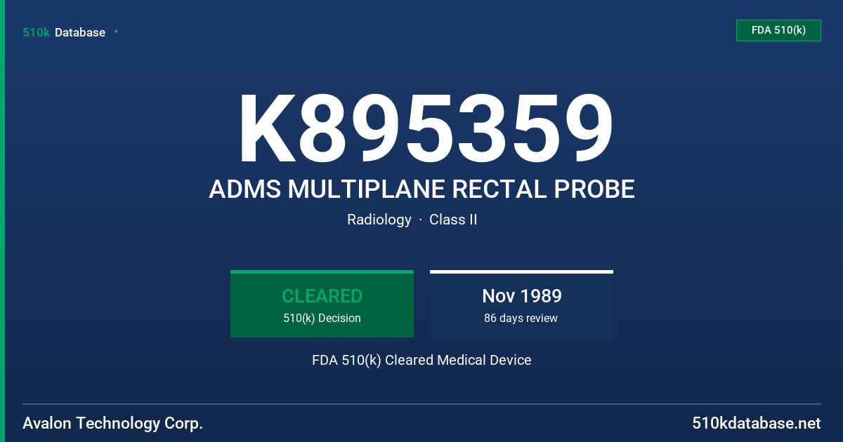 K895359 ADMS MULTIPLANE RECTAL PROBE FDA 510(k) Cleared Medical Device