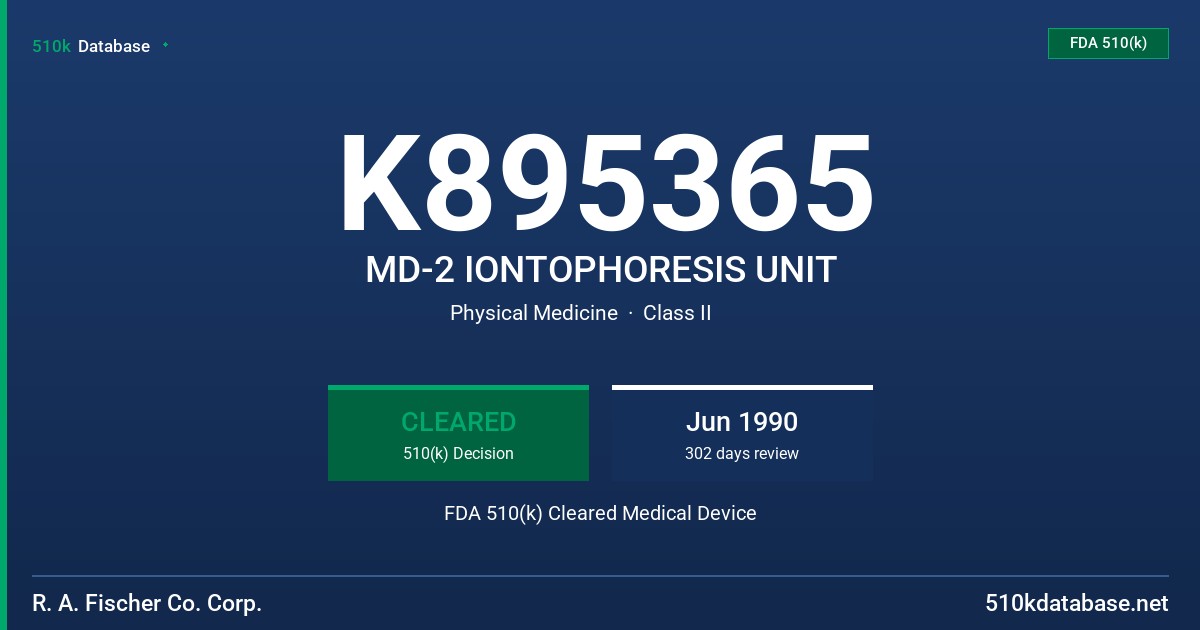 K895365 MD-2 IONTOPHORESIS UNIT FDA 510(k) Cleared Medical Device