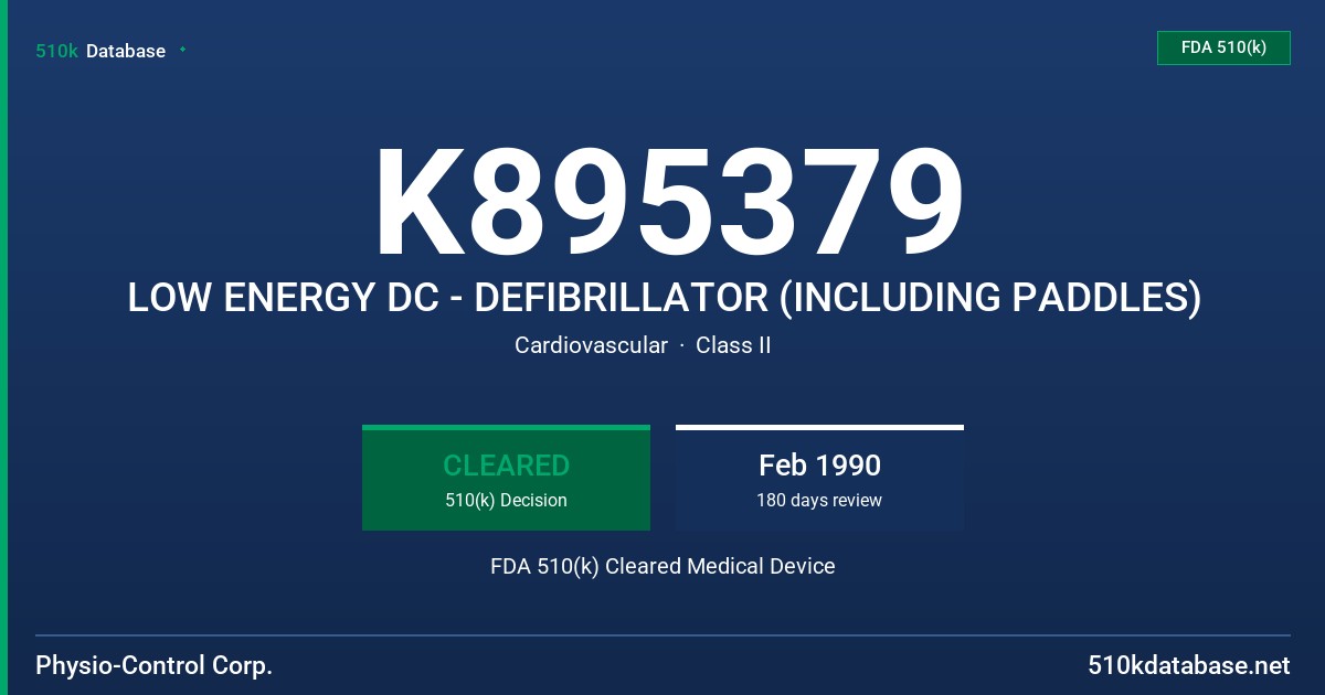K895379 LOW ENERGY DC - DEFIBRILLATOR (INCLUDING PADDLES) FDA 510(k) Cleared Medical Device
