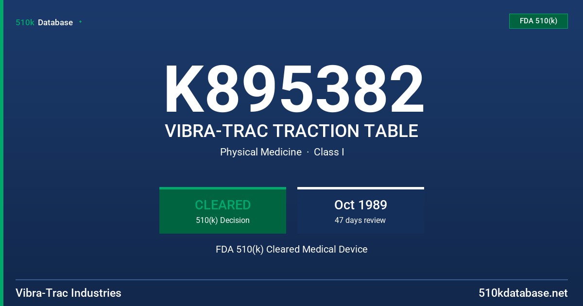 K895382 VIBRA-TRAC TRACTION TABLE FDA 510(k) Cleared Medical Device