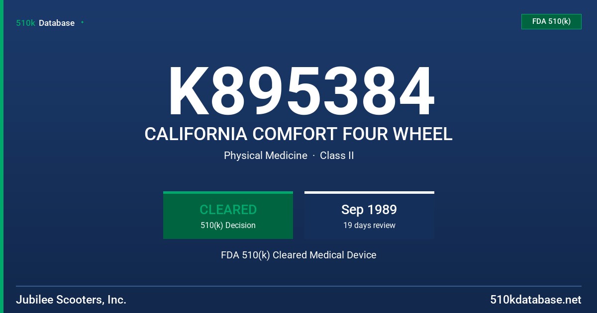 K895384 CALIFORNIA COMFORT FOUR WHEEL FDA 510(k) Cleared Medical Device