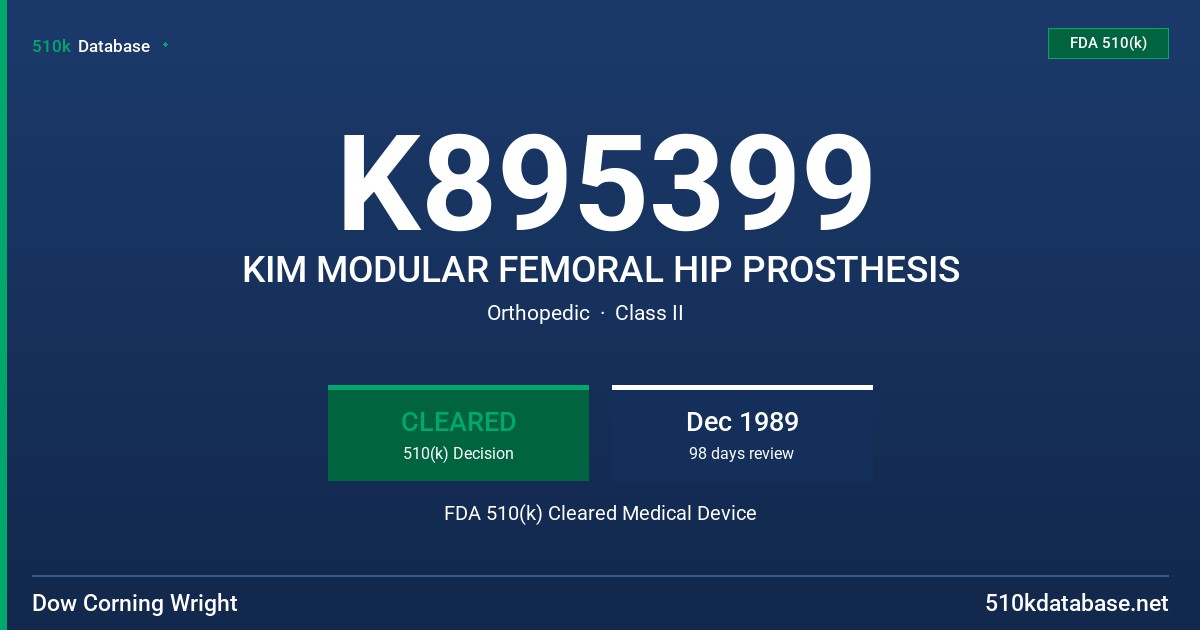 K895399 KIM MODULAR FEMORAL HIP PROSTHESIS FDA 510(k) Cleared Medical Device