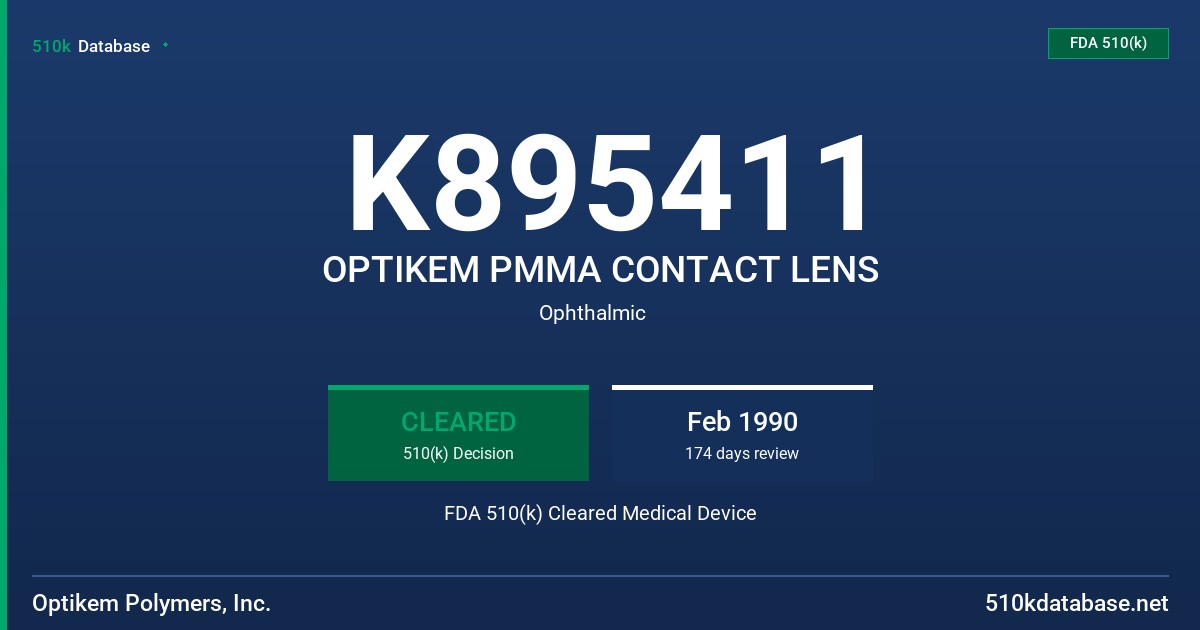 K895411 OPTIKEM PMMA CONTACT LENS FDA 510(k) Cleared Medical Device