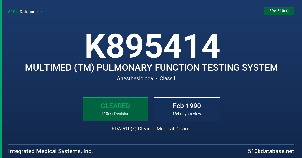 K895414 MULTIMED (TM) PULMONARY FUNCTION TESTING SYSTEM FDA 510(k) Cleared Medical Device