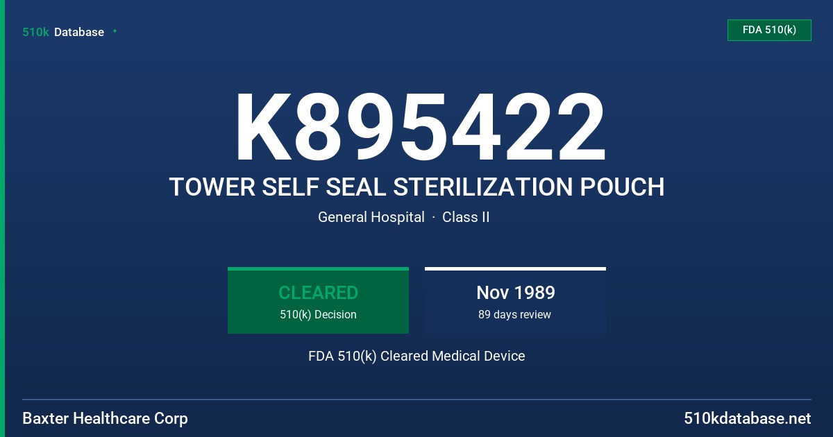 K895422 TOWER SELF SEAL STERILIZATION POUCH FDA 510(k) Cleared Medical Device