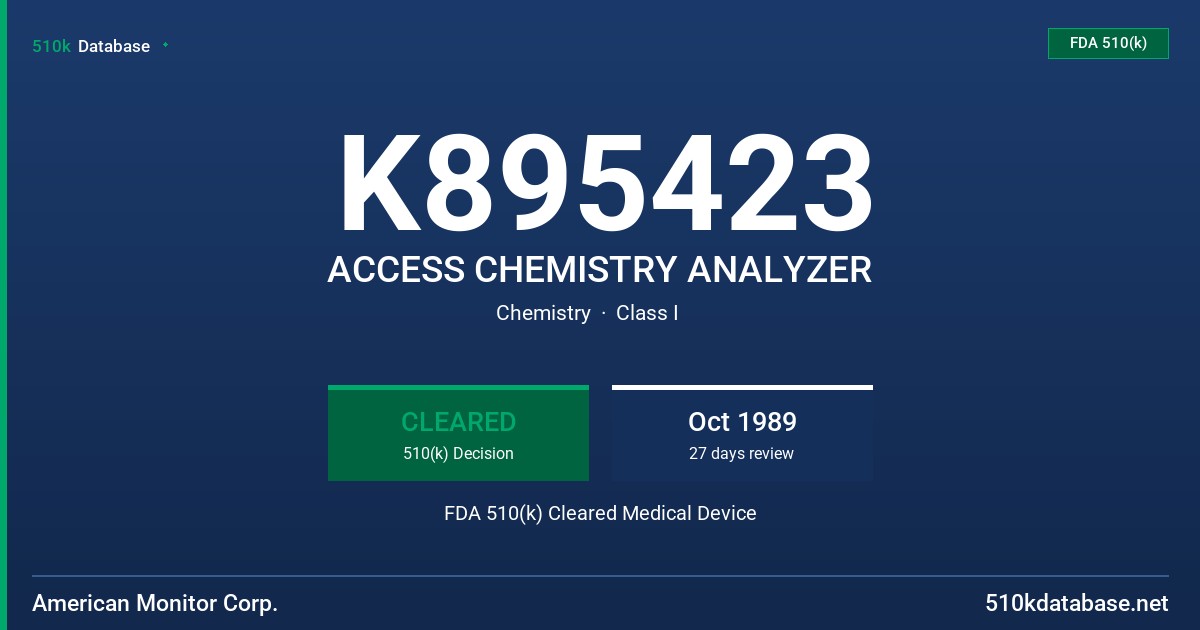 K895423 ACCESS CHEMISTRY ANALYZER FDA 510(k) Cleared Medical Device