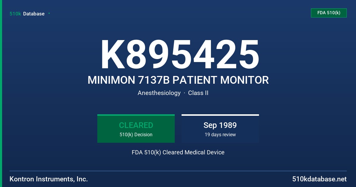 K895425 MINIMON 7137B PATIENT MONITOR FDA 510(k) Cleared Medical Device