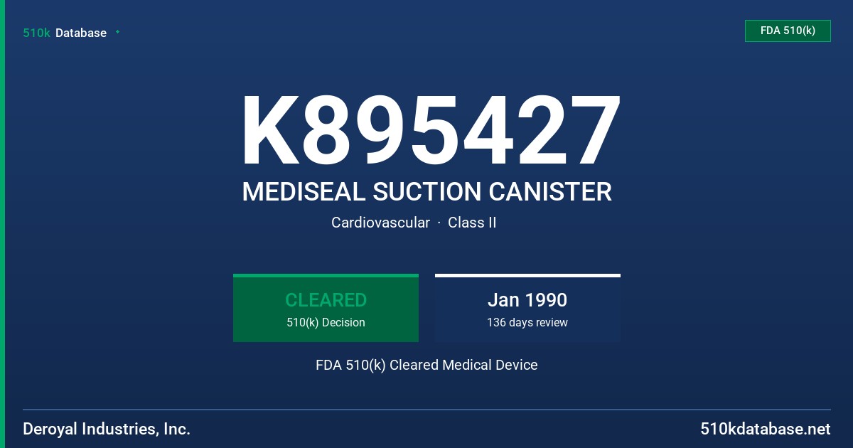 K895427 MEDISEAL SUCTION CANISTER FDA 510(k) Cleared Medical Device