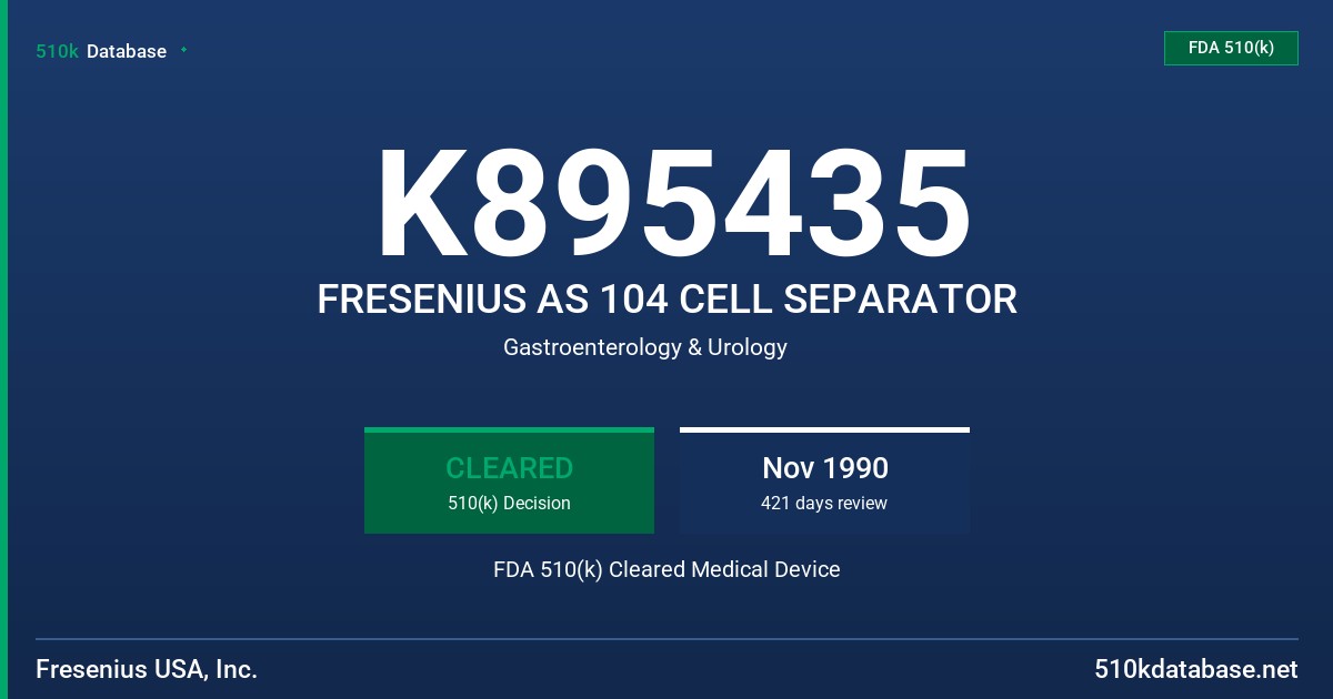 K895435 FRESENIUS AS 104 CELL SEPARATOR FDA 510(k) Cleared Medical Device