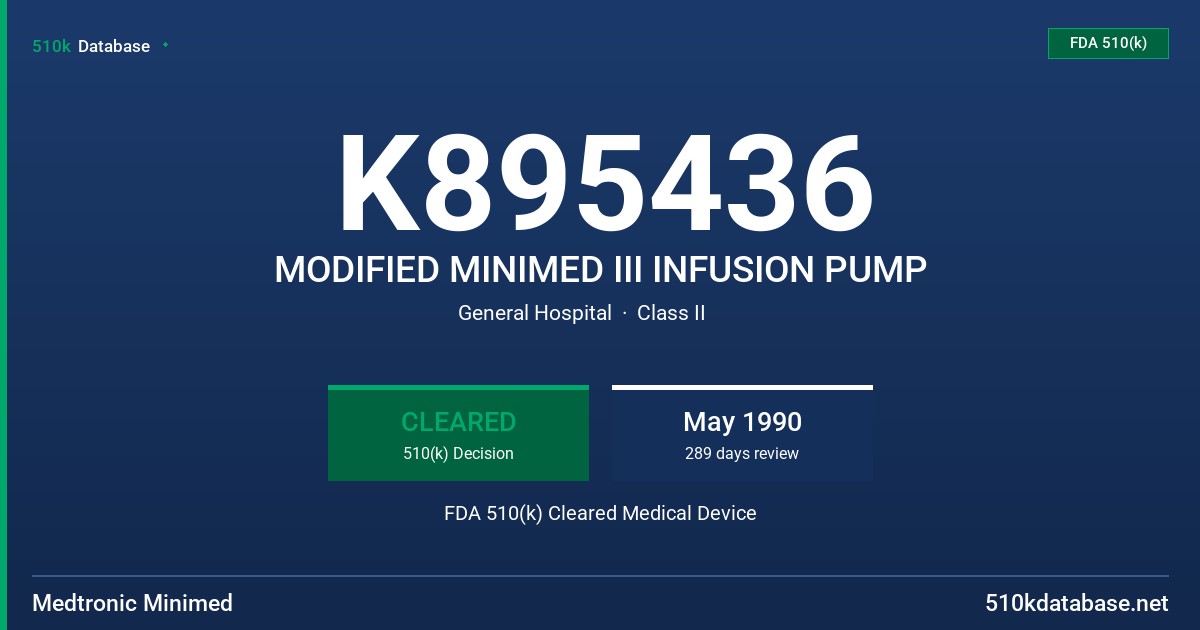 K895436 MODIFIED MINIMED III INFUSION PUMP FDA 510(k) Cleared Medical Device