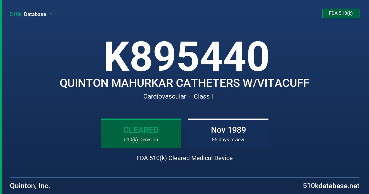 K895440 QUINTON MAHURKAR CATHETERS W/VITACUFF FDA 510(k) Cleared Medical Device