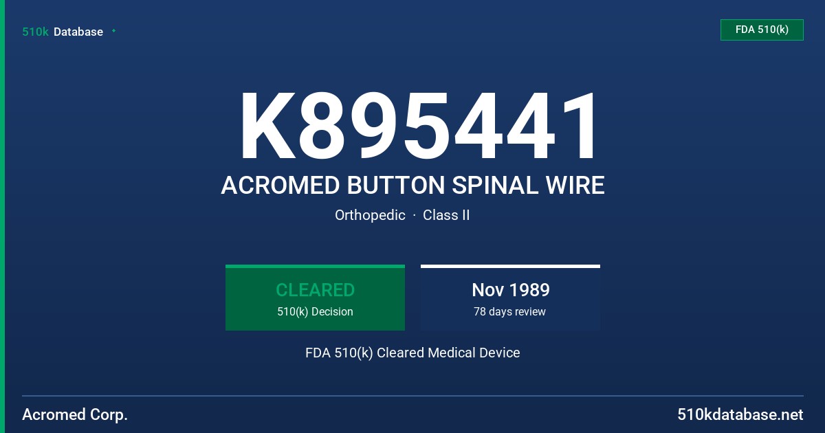 K895441 ACROMED BUTTON SPINAL WIRE FDA 510(k) Cleared Medical Device