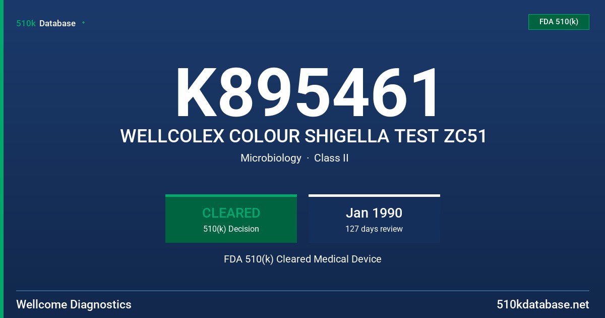 K895461 WELLCOLEX COLOUR SHIGELLA TEST ZC51 FDA 510(k) Cleared Medical Device