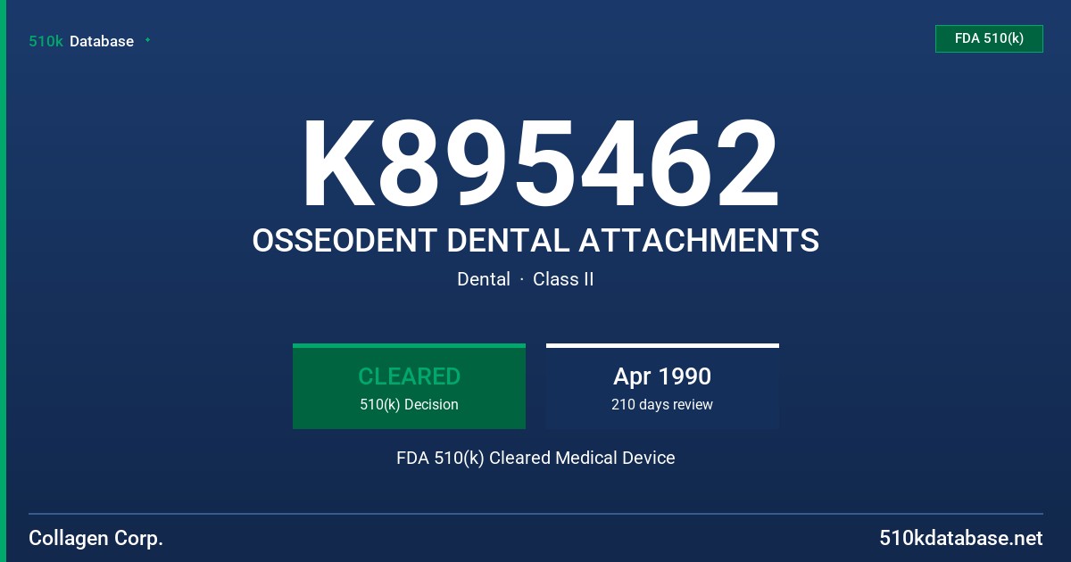 K895462 OSSEODENT DENTAL ATTACHMENTS FDA 510(k) Cleared Medical Device