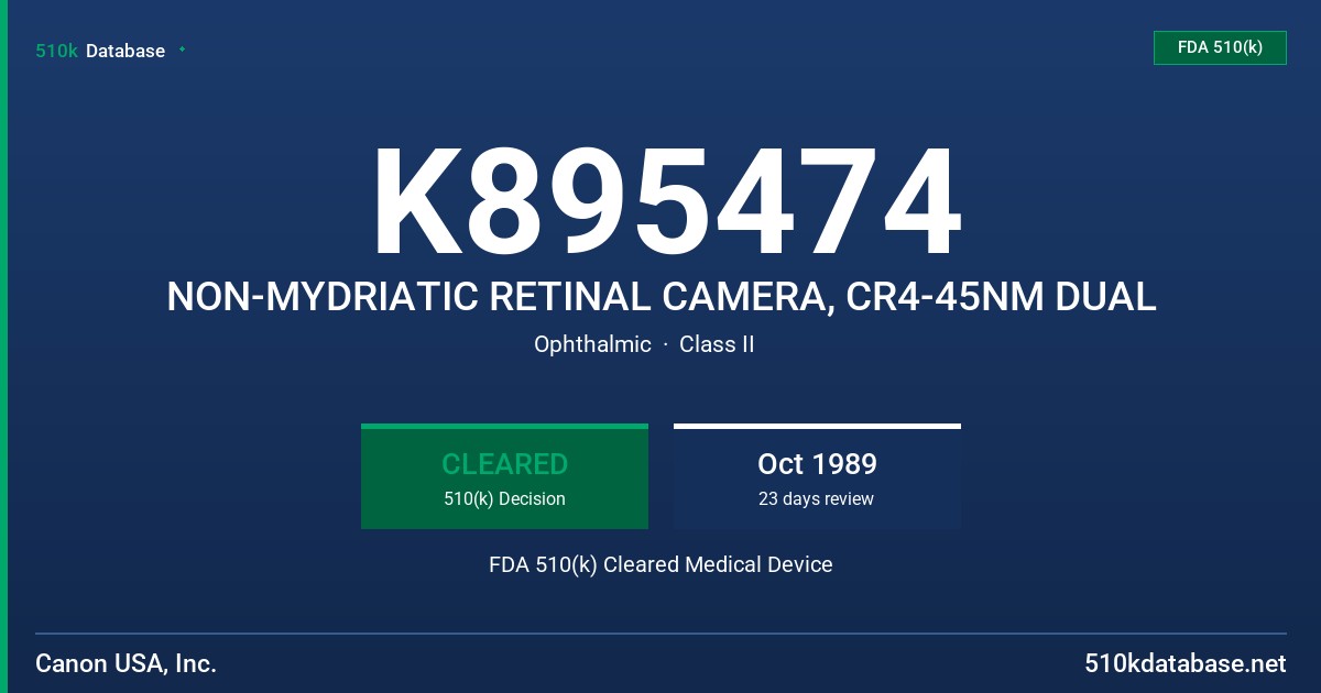 K895474 NON-MYDRIATIC RETINAL CAMERA, CR4-45NM DUAL FDA 510(k) Cleared Medical Device