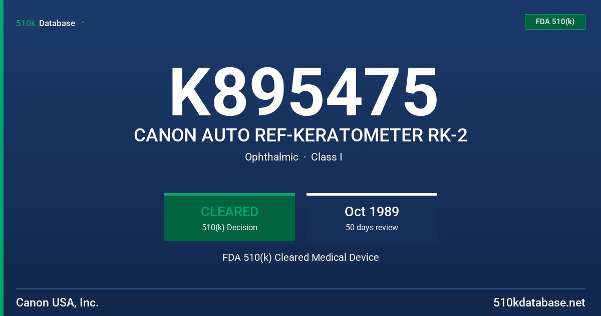 K895475 CANON AUTO REF-KERATOMETER RK-2 FDA 510(k) Cleared Medical Device