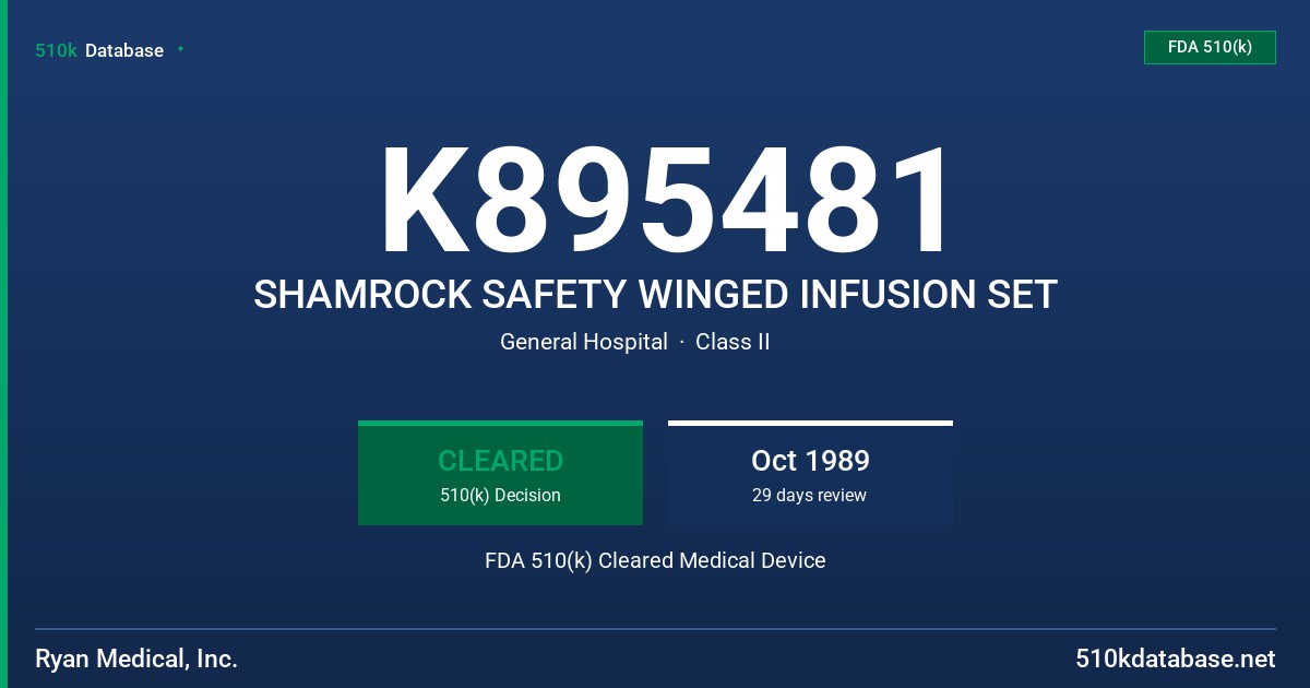 K895481 SHAMROCK SAFETY WINGED INFUSION SET FDA 510(k) Cleared Medical Device
