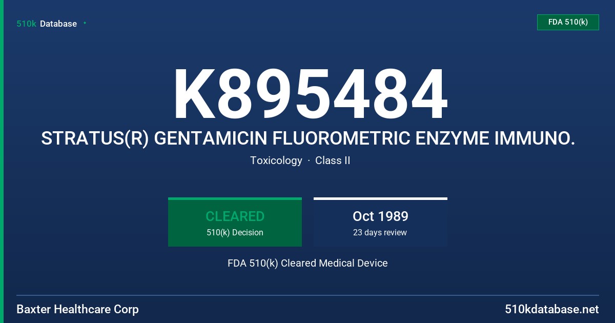 K895484 STRATUS(R) GENTAMICIN FLUOROMETRIC ENZYME IMMUNO. FDA 510(k) Cleared Medical Device