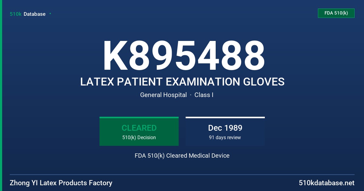 K895488 LATEX PATIENT EXAMINATION GLOVES FDA 510(k) Cleared Medical Device