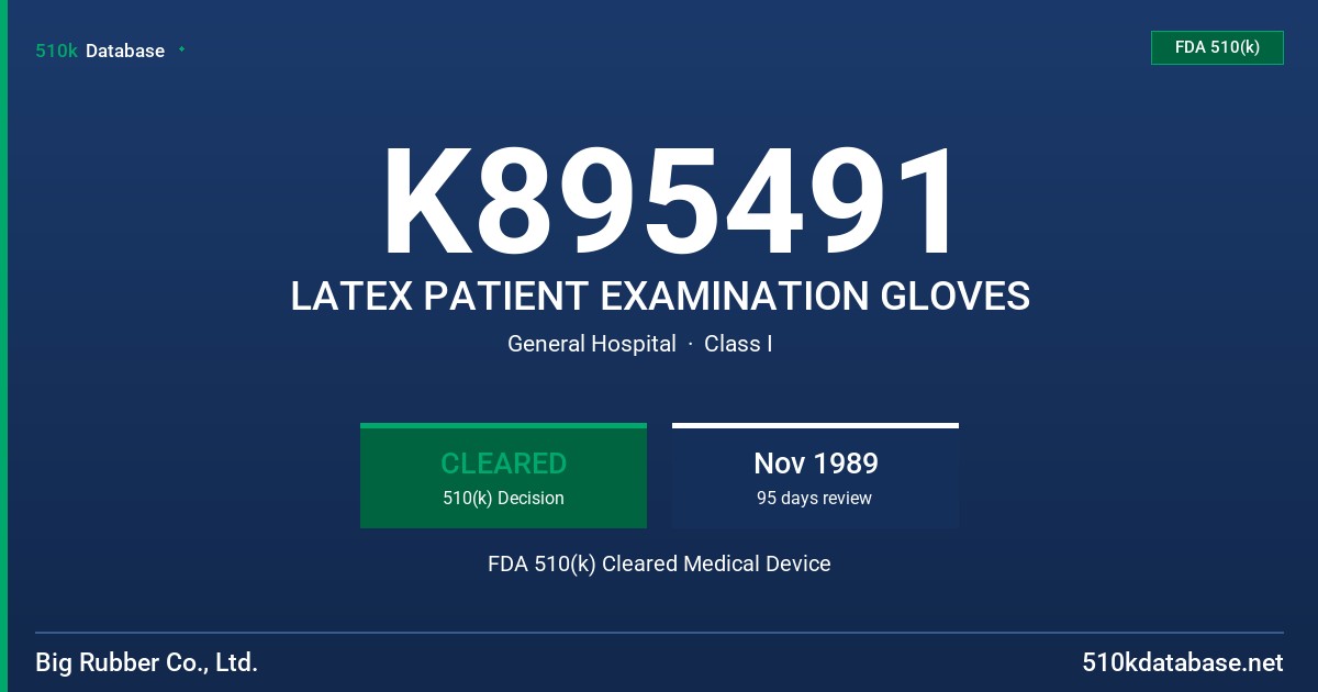 K895491 LATEX PATIENT EXAMINATION GLOVES FDA 510(k) Cleared Medical Device