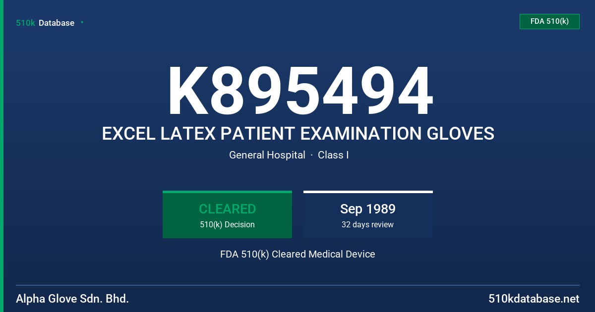 K895494 EXCEL LATEX PATIENT EXAMINATION GLOVES FDA 510(k) Cleared Medical Device