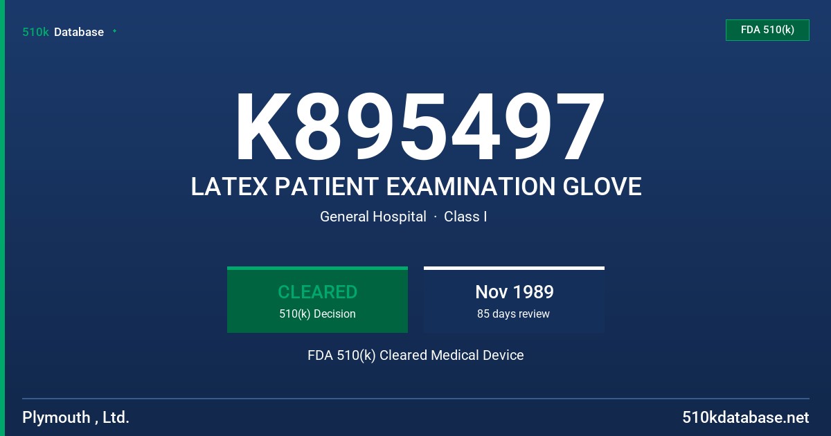 K895497 LATEX PATIENT EXAMINATION GLOVE FDA 510(k) Cleared Medical Device