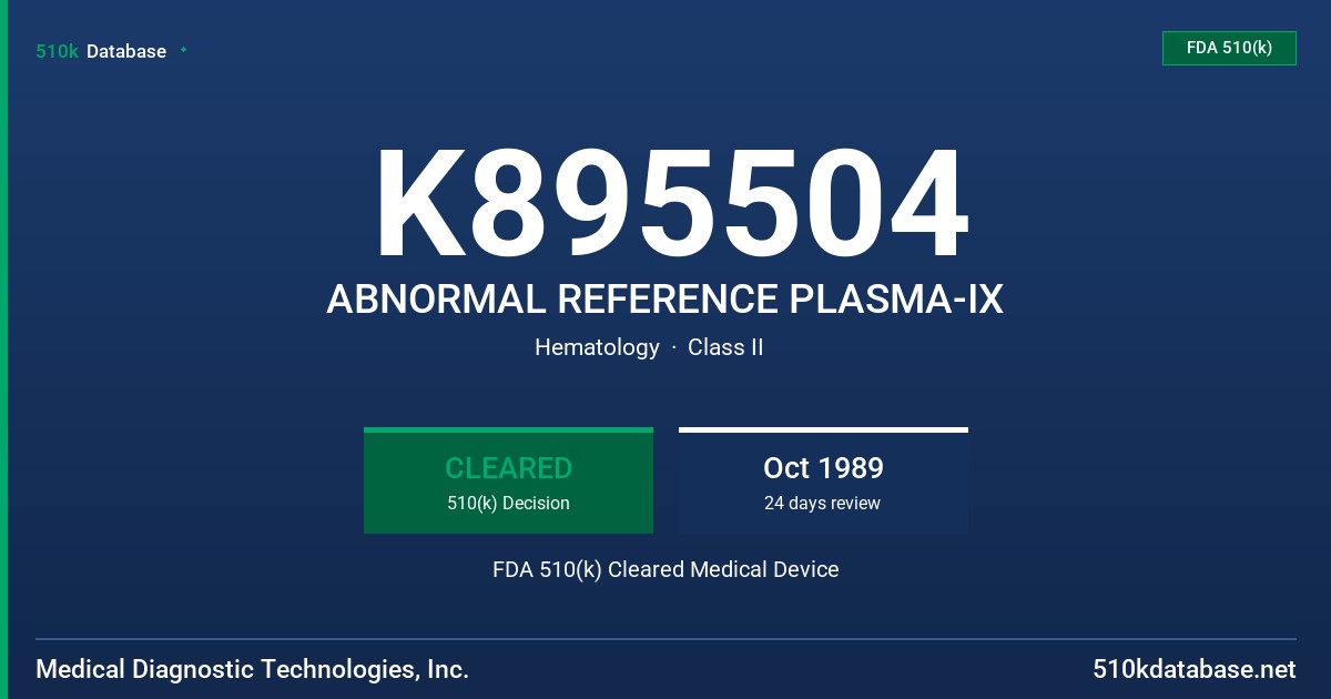 K895504 ABNORMAL REFERENCE PLASMA-IX FDA 510(k) Cleared Medical Device