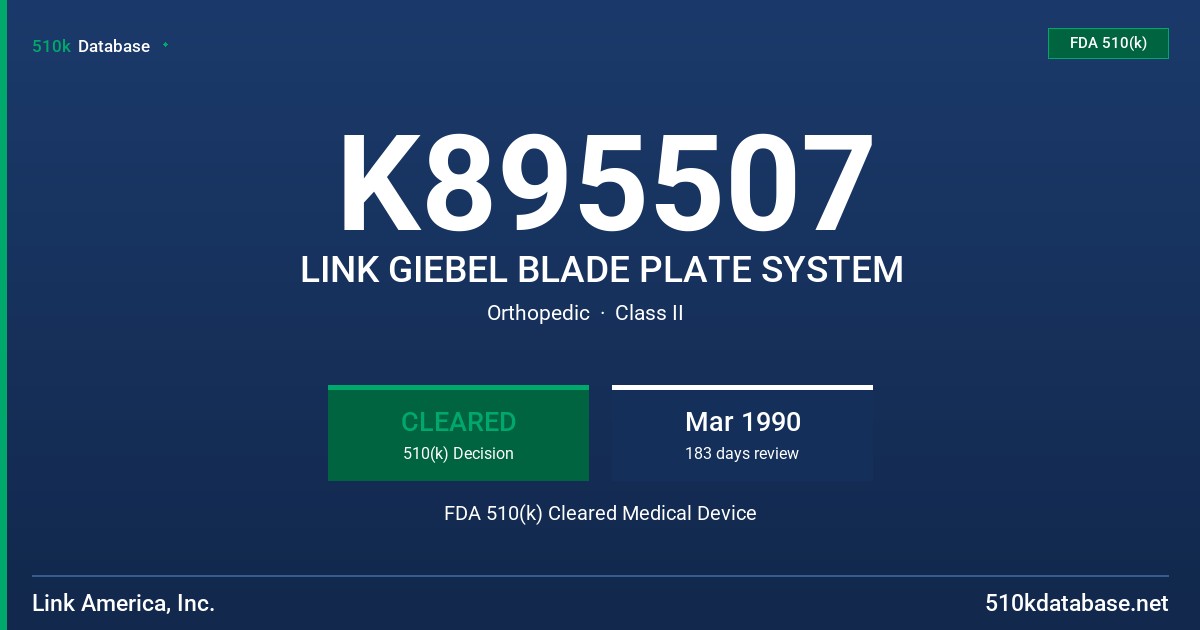 K895507 LINK GIEBEL BLADE PLATE SYSTEM FDA 510(k) Cleared Medical Device